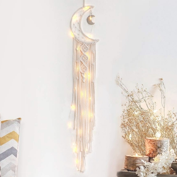 Macrame Wall Hanging Moon Fairy String Lights Deco - Picture 3 of 9